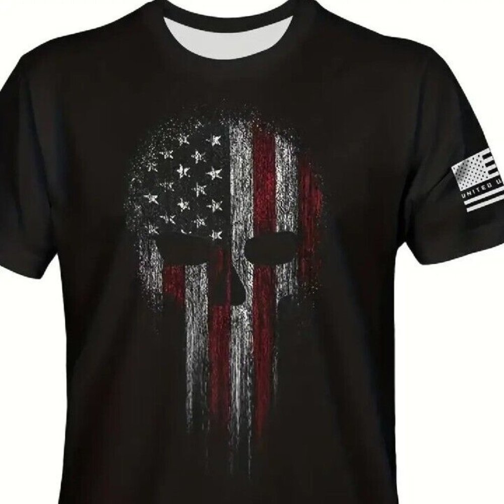 New Black Fading skull Print T shirt men's Casual L
